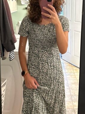 Green Floral Smocked Midi Dress - Women